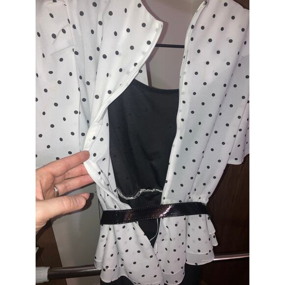 SL Petites 8 Dress White Polka Dot 1980s Puff Tulle Belted Black Skirt Secretary - Picture 8 of 12